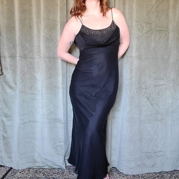 9252 Black Bedazzled Shoulder Dress